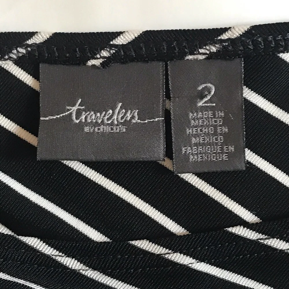 CHICO'S Travelers B&W Striped Asymmetric Tunic - Picture 5 of 11